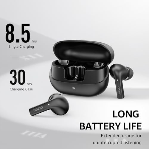TOZO E2 Wireless Earbuds – Unmatched Sound Clarity with 32 Custom EQ Settings, Smart AI Noise Cancellation for Clear Calls, Enduring 30-Hour Battery Life, Next-Gen Bluetooth 5.3 for Rapid Connectivity, Comfort-Focused Ergonomic Design – Ideal for Music Enthusiasts and Professionals on the Move