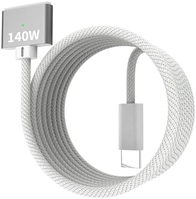 Premium 140 W Magnetic USB-C Charging Cable for Mac Book – 6.6 FT Right-Angle Cord Compatible with 2024/2023/2022 Mac Book Air M3/M2 & Pro M1/M2 Models – Durable Nylon Braided Design for Fast Power Delivery and Enhanced Convenience