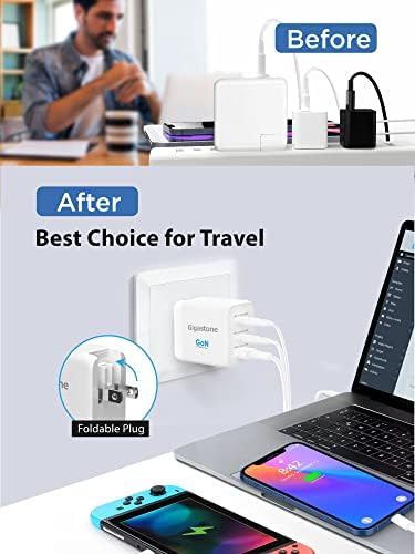 Gigastone 65 W Ga N USB C Charger 2-Pack: Ultimate Fast Charging Solution with Intelligent Power Allocation for Mac Book, Dell XPS, i Phone 16/15, i Pad, Galaxy S24 – Compact Foldable Travel Adapter for Maximum Compatibility and Efficiency