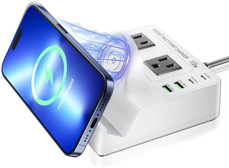 TOPOINT 7-in-1 Multi-Device Charging Hub with Wireless Charging Pad – 65 W Fast USB-C Power Strip for i Phone, Samsung, Mac Book, and More – Ultimate Compatibility and Space-Saving Design for Home and Office Use