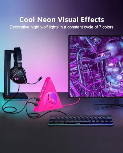 Elevate Your Connectivity Game with the Joy Reken 7-Port USB 3.0 Hub – High-Speed Data Transfer, Vertical Design with RGB Lighting, Ideal for PC, Mac, Laptop, PS5, Xbox, and More – 5 Gbps Performance with 2 FT Extension Cable for Optimal Placement and Style