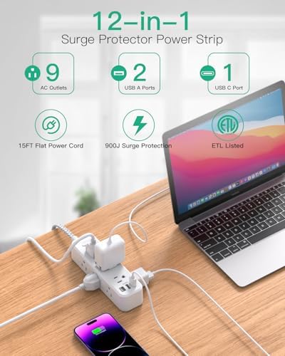 10 ft Power Strip with Surge Protection – 9 Outlets and 3 USB Ports for Fast Charging – Versatile Extension Cord for Home, Office, and Dorm Room – Safe and Efficient Multi-Device Management – Durable and Compact Design for Everyday Use