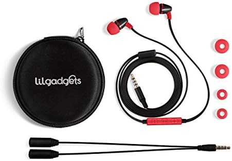 Lil Gadgets Safe Sound Kids Earbuds – Comfortable Wired Earphones for School with Volume Limiting, In-Line Microphone, Travel Case & Audio Splitter – Perfect for Young Learners in Blue