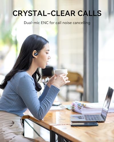 AUBOR True Wireless Open Ear Headphones with Bluetooth 5.3 – Ergonomic and IPX6 Water-Resistant Design for Ultimate Comfort, 45 Hours Playtime, Enhanced Call Clarity with ENC Technology – Perfect for Active Lifestyles and Compatible with i Phone & Android Devices