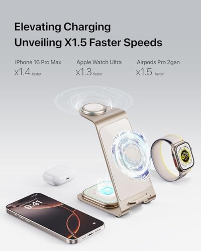 Intoval 3-in-1 Wireless Charging Station: Sleek Fast Charger for i Phone 16/15/14/13/12/11/X Pro Max, Apple Watch 10 Ultra/3 SE/9/8/7/6/5/4/3/2, and Air Pods Pro/4/Pro 2/3 – Ultimate Compatibility and Efficient Power Management in Stylish Silver Finish