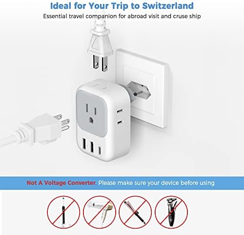 Ultimate European Travel Power Adapter: 4 AC Outlets & 3 Fast Charge USB Ports (1 USB-C PD 20 W) – Compact, Foldable Design for Effortless Connectivity in Spain, France, Germany, Italy, Portugal & Iceland – Versatile Compatibility for All Your Devices