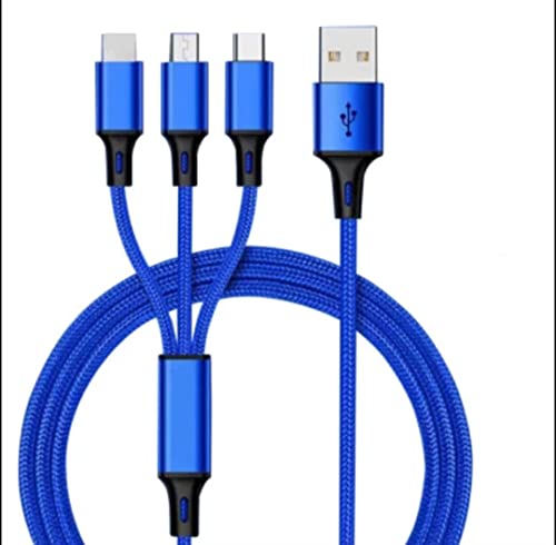 3 Foot 3-in-1 Nylon Braided Fast Charging Cable – Universal USB Micro, Type-C, and Lightning Connector for Efficient Power Delivery – Durable, Tangle-Free Design for On-the-Go Convenience – Ideal Charging Solution for Smartphones and Devices