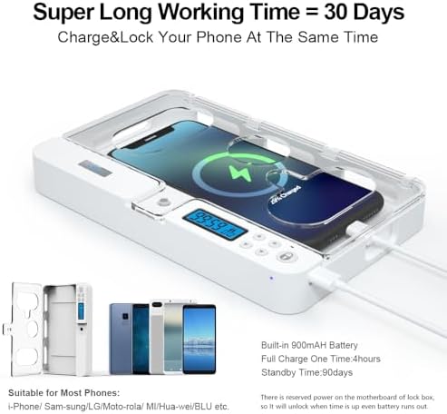Portable Smart Auto Phone Timer Lock Box for iPhone and Android Phones, Self-Control Timer Locker to Help Kids,Students, Adults Focus Back,Prevent Excessive Games, Mobile Phone Addiction(White) – Enhanced Compatibility and Speed