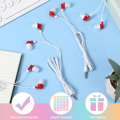 Bulk 50 Pack Red Wired In-Ear Headphones – Individually Bagged Earbuds for Enhanced Sound Quality and Device Compatibility – Perfect for Schools, Events, and Corporate Giveaways