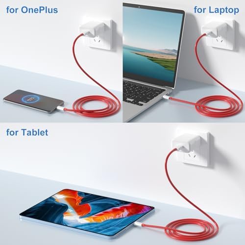 Rapid 65 W Warp Charger for One Plus Devices – High-Speed Wall Power Adapter with 3.3 FT USB A to C Cable for One Plus 13 R, Open Pad 10 Pro, Nord 2 T & More – Compact Design with Enhanced Safety Features for Quick Charging on the Go