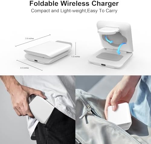 Portable 2-in-1 Fast Charging Station for Samsung Galaxy Z Flip Series – Foldable Wireless Charger with Enhanced Compatibility for Galaxy S, Note, and Watch – Ideal Travel Companion with Adapter Included – Sleek Black Design for Effortless Power on the Go