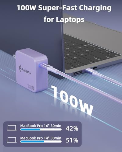 Ultimate PAEBAI+ 100 W USB-C Ga N Fast Charger: Compact, Foldable Wall Adapter for Mac Book Pro, i Phone 15/16, and Diverse USB-C Devices – 6.6 ft Durable Type-C Cable for Rapid Charging – Unmatched Versatility and Safety Features for Efficient On-the-Go Power Solutions