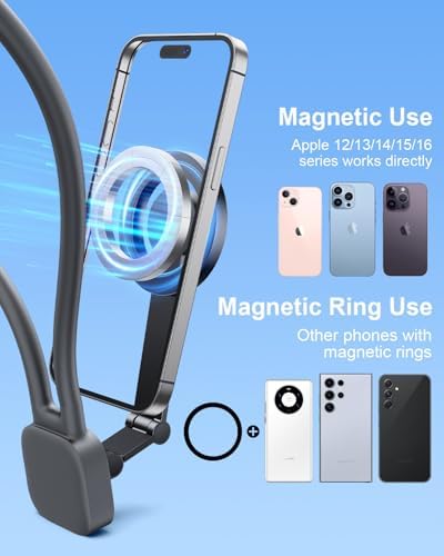 Magnetic Neck Phone Holder for Recording，POV Cell Phone Stand for Video Vlog Selfie,Hands Free Chest Tripod Mount for iPhone 16/15/14/13/12 (Magnetic Version) – Enhanced Compatibility and Speed