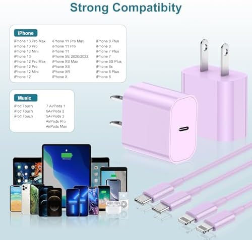 MFi Certified 20 W USB-C to Lightning Fast Charger for i Phone 14/13/12 – 6 FT Durable Cable & Power Delivery Block in Stylish Blue – Ultimate Solution for Rapid Charging of All Apple Devices Including i Pad Pro, XS, XR, 8 Plus – Optimized for Reliability and Speed