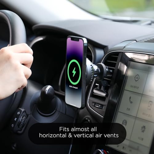 Mooas 15 W Fast Wireless Car Charger with Magnetic Air Vent Mount – Enhanced Stability, Built-in Cooling Fan, and Universal Compatibility for i Phone, Galaxy, LG – Effortless Charging Experience on the Go