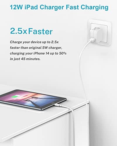 Elevate Your Charging Efficiency with the 10 ft Apple i Pad Charger Set – Fast 12 W Wall Charger and Durable Lightning Cable for i Pad 7 th, 8 th, 9 th Gen, Air, Mini & i Phone – Ultimate Compatibility and Performance for Home, Office, or Travel
