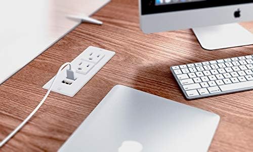 Recessed Power Grommet with Dual 20 W USB C Ports and 6 FT Extension Cord – Versatile Desk Power Socket with 2 AC Outlets for Seamless Integration into Cabinets, Drawers, or Nightstands – ETL Listed for Safety and Enhanced Charging Efficiency – Ideal for Organized Home Offices and Modern Living Spaces