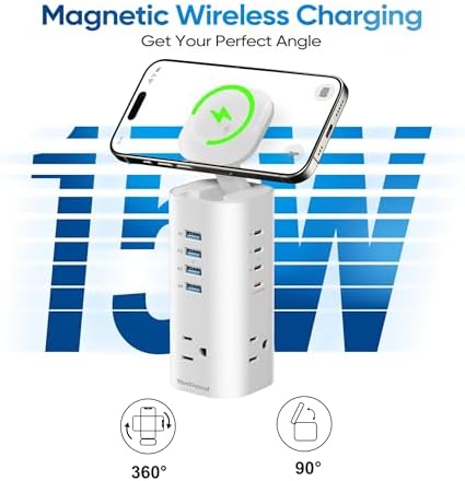 Ten Trend Surge Protector Tower: 160 W Fast Charging Hub with 3 AC Outlets & 8 USB Ports (4 USB-C) – 5 FT Flat Plug Extension for Home Office Efficiency and Device Safety