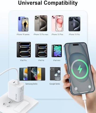 Ultimate 3-Pack i Phone & Samsung Dual-Port USB C Charger Block – i GENJUN 20 W QC + PD 3.0 Fast Charging Adapter for i Phone 15/14/13/12/X and Galaxy Devices – Sleek, Compact, and Reliable Wall Charger for Efficient Power on the Go