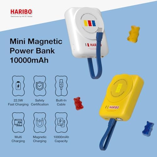 Ultra-Compact 10,000 m Ah Magnetic Power Bank – Haribo Gummy Bear Style Wireless Charger with 22.5 W Fast Charge, Integrated USB-C Cable, Smart Protection, and Universal Compatibility for i Phone 15/16, Samsung Galaxy, Motorola & More – Perfect for On-the-Go Energy Management and Efficient Multi-Device Charging