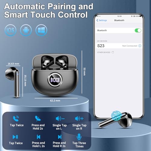 Ultimate Bluetooth 5.3 Wireless Earbuds – Superior Hi-Fi Stereo Audio with Advanced ENC Noise Cancellation, 40-Hour Playtime, Innovative Dual LED Battery Indicator, and IP7 Waterproof for Active Lifestyles – Perfect for Fitness Enthusiasts and Audiophiles Seeking Unmatched Sound Quality