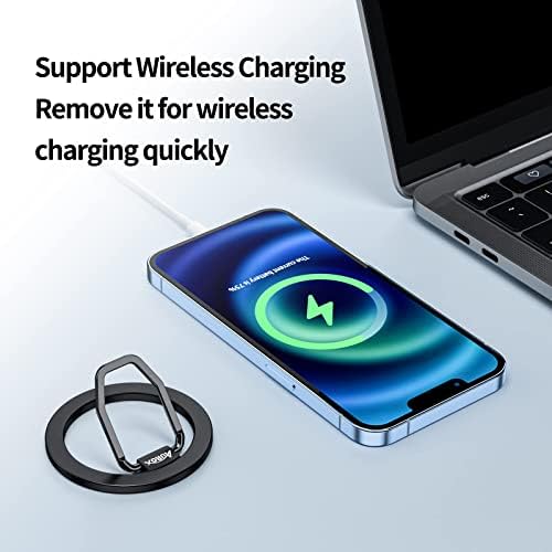 AUROX Magnetic Phone Ring Holder: Adjustable Grip & Stand for Mag Safe i Phones 12-16, Lightweight Aluminum with Powerful N52 Magnets, 360° Rotation & 125° Flip, Detachable for Seamless Wireless Charging – Perfect for Streaming, Photography & Everyday Use (Black)
