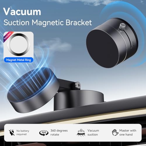 Electric Magnetic Car Phone Holder, 360 Rotation Vacuum Suction Cellphone Mount Foldable Car Mount Stand for iPhone12-16,Mirror/Glass/Screen/Smooth Surface (Not Charge Phone) – Enhanced Compatibility and Speed