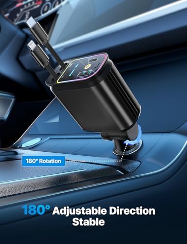Celestial Power: 4-in-1 Starlight Retractable Car Charger with Fast Dual USB Ports – Compatible with i Phone 15/14/13 – Innovative Tangle-Free Charging Solution for Enhanced Portability and Style