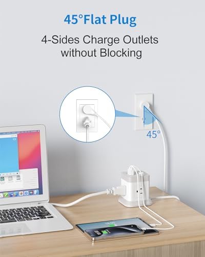 BEVA 10 ft Travel Power Strip with USB – Compact Cube Charging Station Featuring 4 Spacious Outlets and 3 Fast USB Ports for Home, Office, and Dorm Use – Overload Protection for Safe, Efficient Power Management