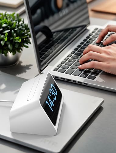 TOPGO Mag Safe Compatible i Phone 16/15 Pro Max Charging Dock – Stylish Bedside Stand with Alarm Clock Functionality, Fast Wireless Charging, Adjustable Viewing Angle, and Built-in Cable Management for a Clutter-Free Nightstand Experience