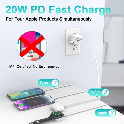 38 W Power Delivery Fast Wall Charger with 6 FT Magnetic Cable – Ultimate Multi-Device Charging Solution for i Phone, Apple Watch & Air Pods – High-Efficiency Travel Charger for Seamless Connectivity and Rapid Power Boost – Elevate Everyday Charging with Durable, Tangle-Free Design