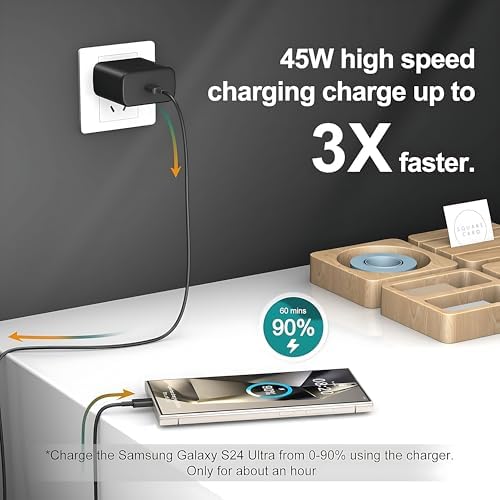 Experience lightning-fast charging with the 45 W Samsung Super Fast Phone Charger, featuring a 10 FT USB-C charging cable for ultimate flexibility. Designed for Samsung Galaxy S25 Ultra, S24+, S23, and more, this high-performance charger combines efficiency and safety with its advanced overheating and overcharging protection. Say goodbye to long wait times and enjoy the convenience of rapid power delivery that fits seamlessly into your busy lifestyle. The durable construction ensures longevity, making it an essential accessory for home, office, or travel. Maximize your productivity and keep your devices charged and ready for action with this versatile and reliable fast charger, tailored for modern users who demand speed and performance.