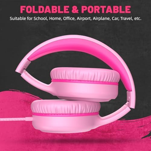 U2 Kids’ Lightweight Wired Headphones in Stylish Pink – Comfortable On-Ear Design Perfect for School, Travel, and Home | Durable, Easy-to-Use Headphones Compatible with i Pads, Tablets, and Laptops | Ideal for Young Girls and Students Seeking Engaging Audio Experience