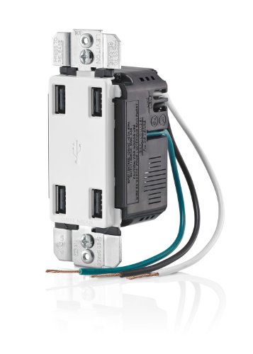 Leviton 4-Port USB Charger with 4.2-Amp High-Speed Charging – Multi-Device Power Hub for Smartphones, Tablets, and More, Sleek White Design for Home and Office Use, Built-In Safety Features for Reliable Performance