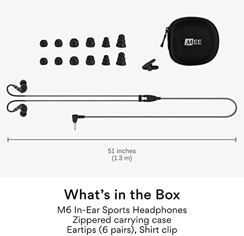 MEE audio M6 Sport Wired Earbuds – Premium Noise-Isolating Headphones with Dynamic Bass Sound, Sweatproof Design for Running and Workouts, Memory Wire Earhooks for Ultimate Comfort, 3.5 mm Jack Compatibility (Black) – Elevate Your Active Lifestyle with Unmatched Audio Quality
