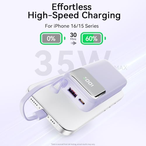 10,000 m Ah Portable Power Bank with Integrated USB-C Cable – Ultra-Fast Charging Solution for i Phone 16/15, Mac Book, Galaxy, i Pad & Air Pods – Your Essential Travel Power Companion with Superior Device Compatibility and Speed