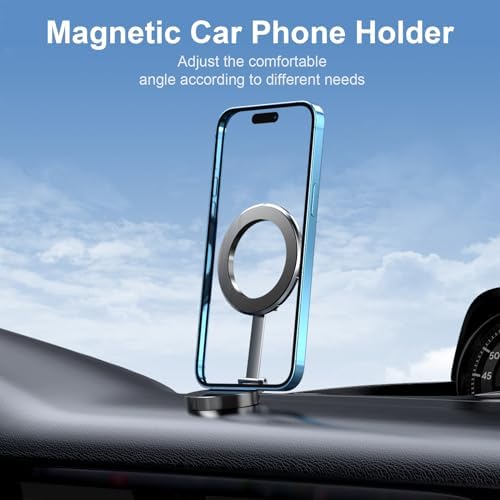 Elevate Your Driving Safety with the 2024 Mini Universal Magnetic Suction Car Phone Mount – Innovative Grey Aluminum Design, 360-Degree Rotatable for Optimal Viewing, Seamless Mag Safe Compatibility with i Phone 11-15 Pro Max for Effortless Navigation and Convenience