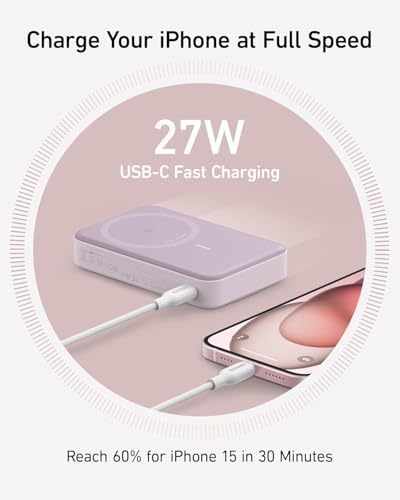 Anker Mag Go Power Bank for i Phone 15/14/13 – 10,000 m Ah Qi2 Certified Ultra-Fast Wireless Charger with Smart Display & Foldable Stand – Compact Portable USB-C Battery Pack for Effortless Charging on the Go
