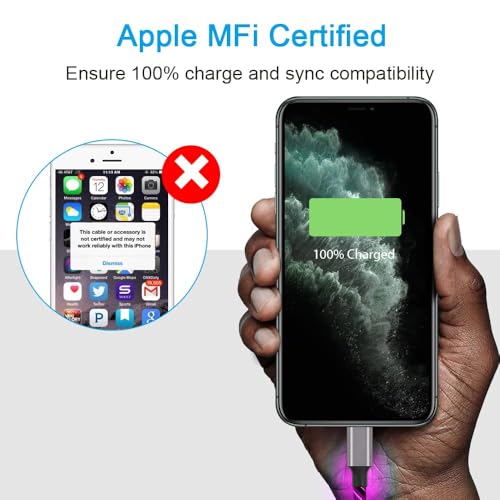 LED Light-Up i Phone Charging Cable – MFi Certified 6 FT USB A to Lightning Fast Charger for i Phone 13, 12, 11, X, XS, XR, 8, 7, 6 S, 5 S, i Pad, i Pod Touch (Durable Purple Design) – Effortless Monitoring & Enhanced Speed