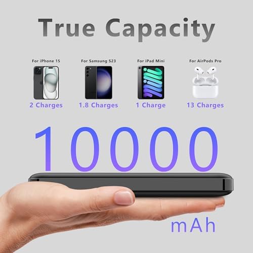Ultra-Slim 10,000 m Ah Miady Power Bank – Dual USB-C Fast Charging Pack with LED Display for i Phone 16/15 & Galaxy S24/S22 – Perfect Travel Companion for On-the-Go Charging