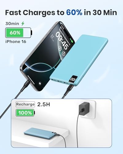 ADDTOP Ultra-Slim 10000 m Ah Fast Charging Portable Power Bank – Lightweight Battery Pack with Dual USB-C & USB-A Ports for i Phone 16/15/14/13/12 and Android Devices – Optimal On-the-Go Charging Companion for Multi-Device Users