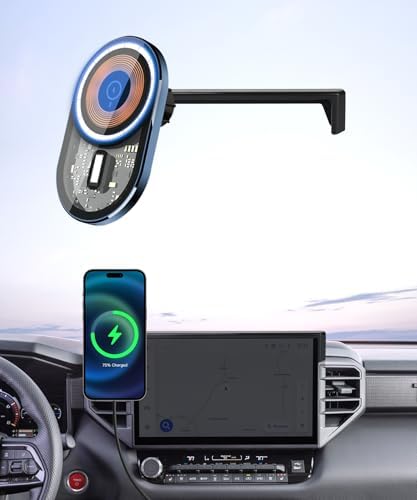 Wireless Charging car Phone Holder for Toyota Tundra 2022-2025/Sequoia 2023-2025 Accessories 14 inch Screen Fixed Clip,360° Rotation car Phone Mount Compatible with MagSafe – Enhanced Compatibility and Speed
