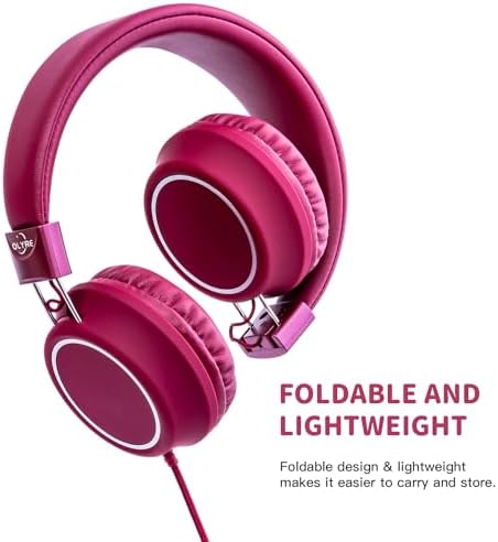 Olyre Lightweight Wine Red Kids Headphones – Ergonomic Wired Earphones for Toddlers – Superior Audio Quality with Tangle-Free Design – Comfortable, Durable & Stylish for School, Travel, and Home Use – Ideal for Young Listeners and Seamless Compatibility with Tablets and Smartphones