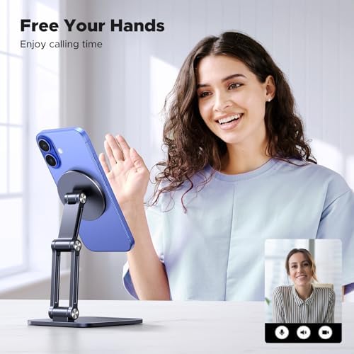 UGREEN Magnetic Phone Stand Compatible with MagSafe iPhone Holder for Desk Ergonomic Design Adjustable, Aluminum Cell Phone Stand Compatible for iPhone 16 15 14 13 12 Pro Max and MagSafe Case, Black – Enhanced Compatibility and Speed