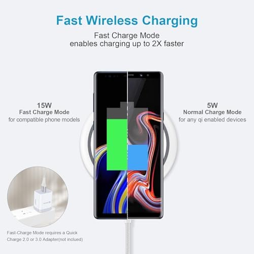HOOTEK 15 W Fast Wireless Charger Pad – Universal Compatibility for Moto Edge, Samsung Galaxy S Series, and i Phone 16/15 Pro Max – Enhanced Safety Features, Non-Slip Design, and Multi-Protection Charging Station for Speedy Device Power-Up – Ideal for Qi-Enabled Phones and Earbuds