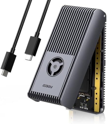 FIDECO Ultra-Fast 40 Gbps M.2 NVMe SSD Enclosure – Premium Aluminum Alloy Design with Cooling Fan, Ideal for M1/M2 Pro/Max, Thunderbolt 4/3 & USB4 Compatible, Effortless Installation for Enhanced Performance and Durability