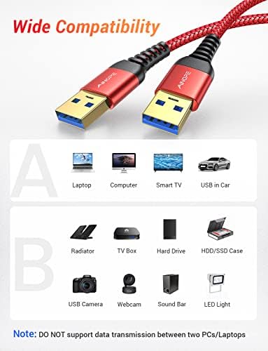 High-Speed AINOPE 2-Pack USB 3.0 A to A Male Cable – 6.6 FT Durable Male-to-Male Connection for KVM Switch, External Hard Drives, Laptops & TVs – Reliable Data Transfer Up to 5 Gbps for Enhanced Productivity and Versatile Use