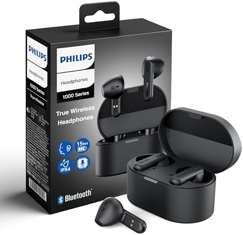 Revolutionize Your Audio Experience with PHILIPS True Wireless Earbuds – Advanced Bluetooth 5.3 Headphones Featuring 13 mm Drivers and AI Mic for Crystal-Clear Calls, IPX4 Waterproof Design for Active Lifestyles, 15 Hours of Playtime, Ultimate Compatibility with i Phone, Android & All Bluetooth Devices in Sleek White Finish