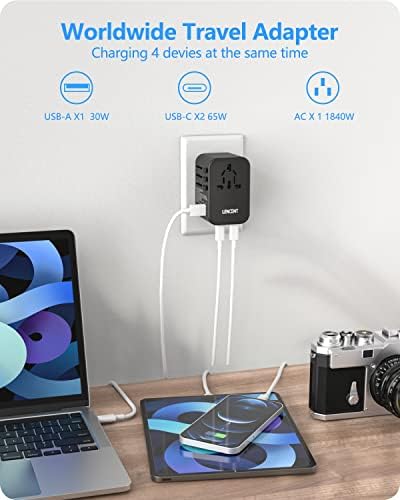 LENCENT 70 W Universal Travel Adapter – High-Efficiency Ga N Fast Charger with Triple PD3.0 Type-C Ports & Dual QC USB-A Outlets for Global Power Needs – Compact Power Converter Compatible with EU, USA, UK, AU Devices – Perfect for Laptops, Phones & Tablets on the Go