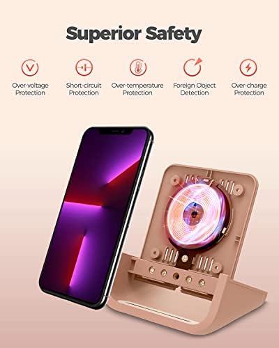 YUWISS Elegant Rose Gold Wireless Charging Stand – Fast 10 W/7.5 W/5 W Cordless Charger for i Phone 14/13/12/11 Pro Max & Samsung Galaxy S22/S21/S9/S8 – Stylish Design with Advanced Safety Features for Effortless Charging Experience